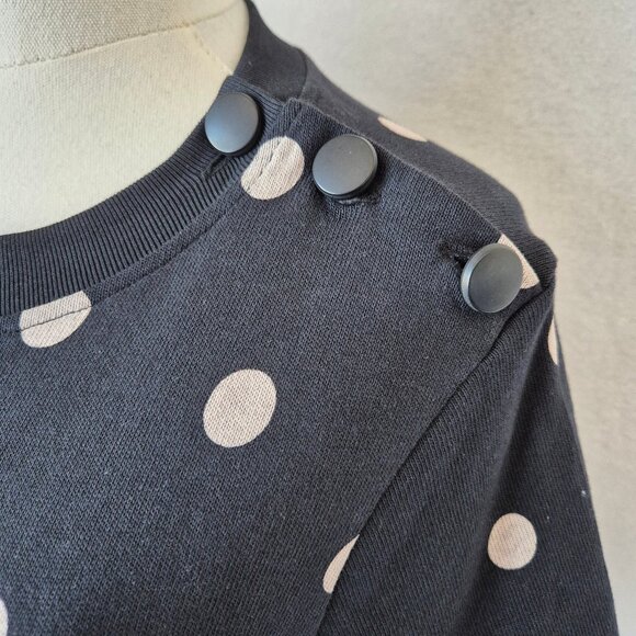 SEZANE Emy Polka Dot Tee-Shirt Dress Crew Neck Short Sleeve Black Ecru - Picture 6 of 14